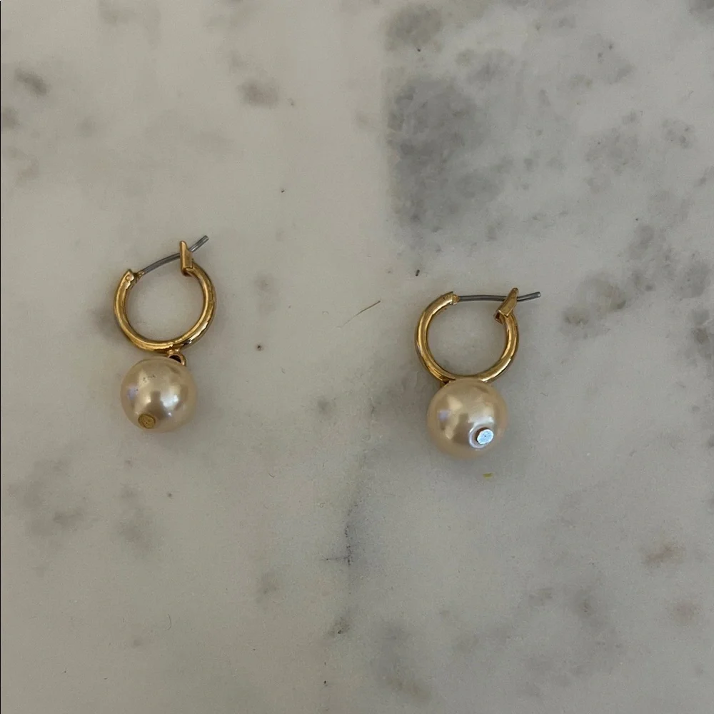 Gold Hoop Earrings with Pearl Drop